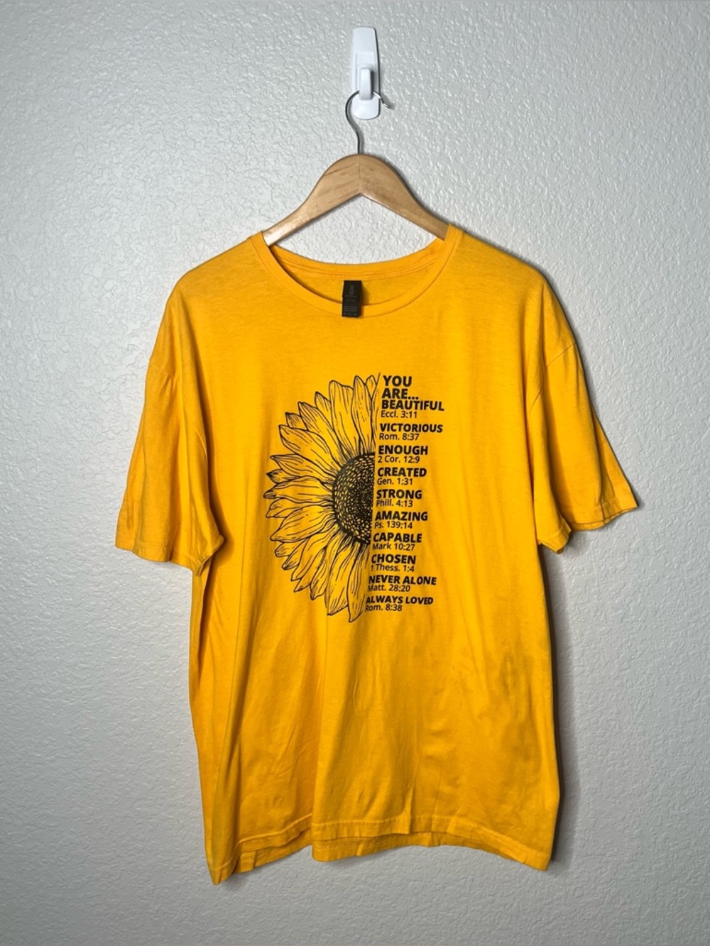 Sunflower Graphic Tee You Are Beautiful Bible Verse Jesus Shirt Yellow XL - Picture 6 of 6